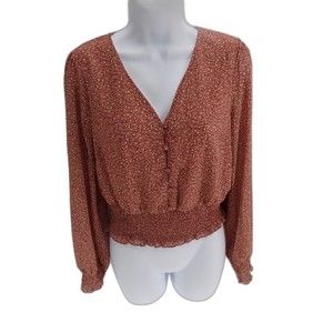 hem and thread long sleeve crop top leopard print rose pink Size Small